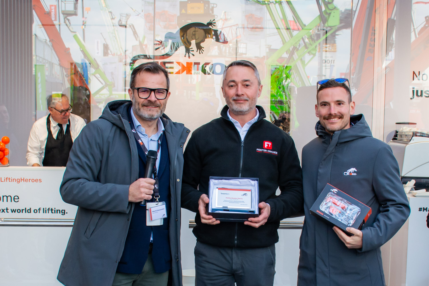 Andrew Foster (middle) with Alberto Franceschini (left) and Marco Piccin (right) at Bauma 2025